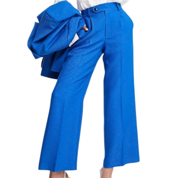 asos wide leg pleat front blue trouser pants 12 nwot - Picture 1 of 8